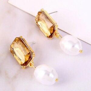 5/$25 Emerald Cut Faux Pearl Earrings